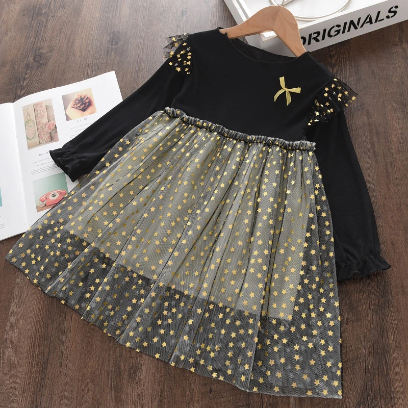 Menoea Baby Girl Cute Costume Fall 2022 Children Mesh Cotton Dress with Long Puff Sleeve Princess Dresses Winter Dress for Girls