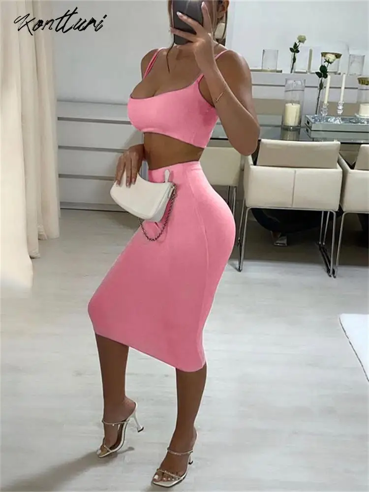 Летние повседневные однотонные облегающие комплекты Kontturi из 2 предметов женская