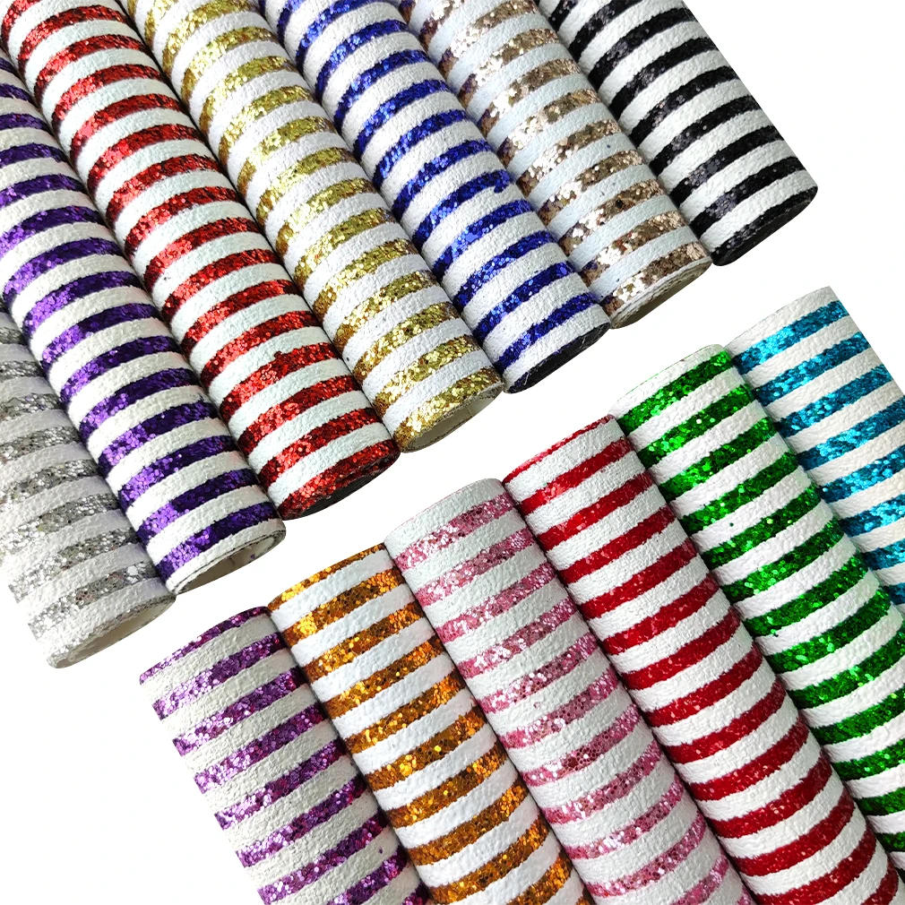 

Stripe Design Chunky Glitter Leatherette Faux Leather Fabric for Bows Crafts Bag Shoes Material Haberdashery Craft DIY 30*135CM