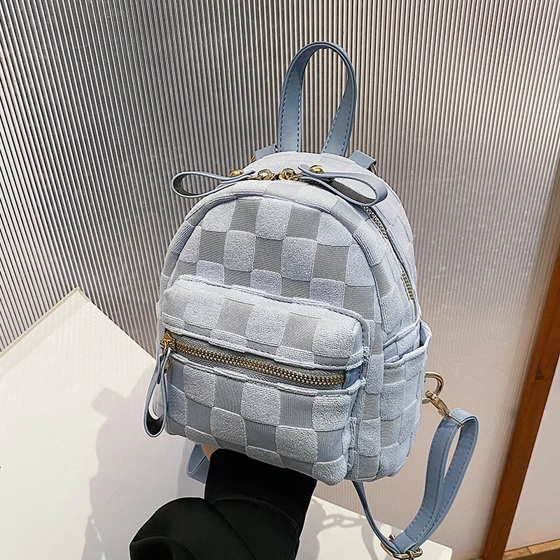 Summer Plaid Nylon Women Backpack New Korean Students Samll Pink Jacquard Schoolbag Fashion Girls Travel Single Shoulder Bag