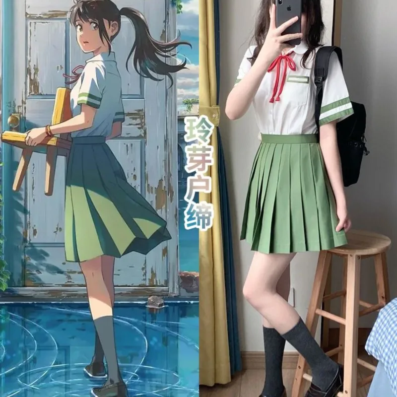 

Косплей-Униформа аниме сузуме No Tojimari, школьный комплект, рубашка, юбка с галстуком, длинный парик, костюмы на Хэллоуин, ролевые карнавальные ...