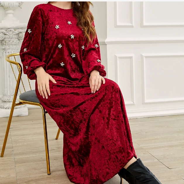 Red Ramadan Eid Mubarak Kaftan Abaya Dubai Arabic Turkey Islam Indian Muslim Dress Abayas For Women Prayer Clothes Robe Femme
