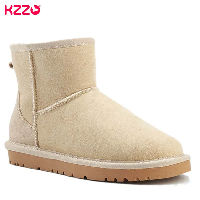 

KZZO Classic Women's Warm Snow Boots Real Cowhide Suede Leather Australia Natural Wool Lined Winter Shoes Non-slip Rubber Sole