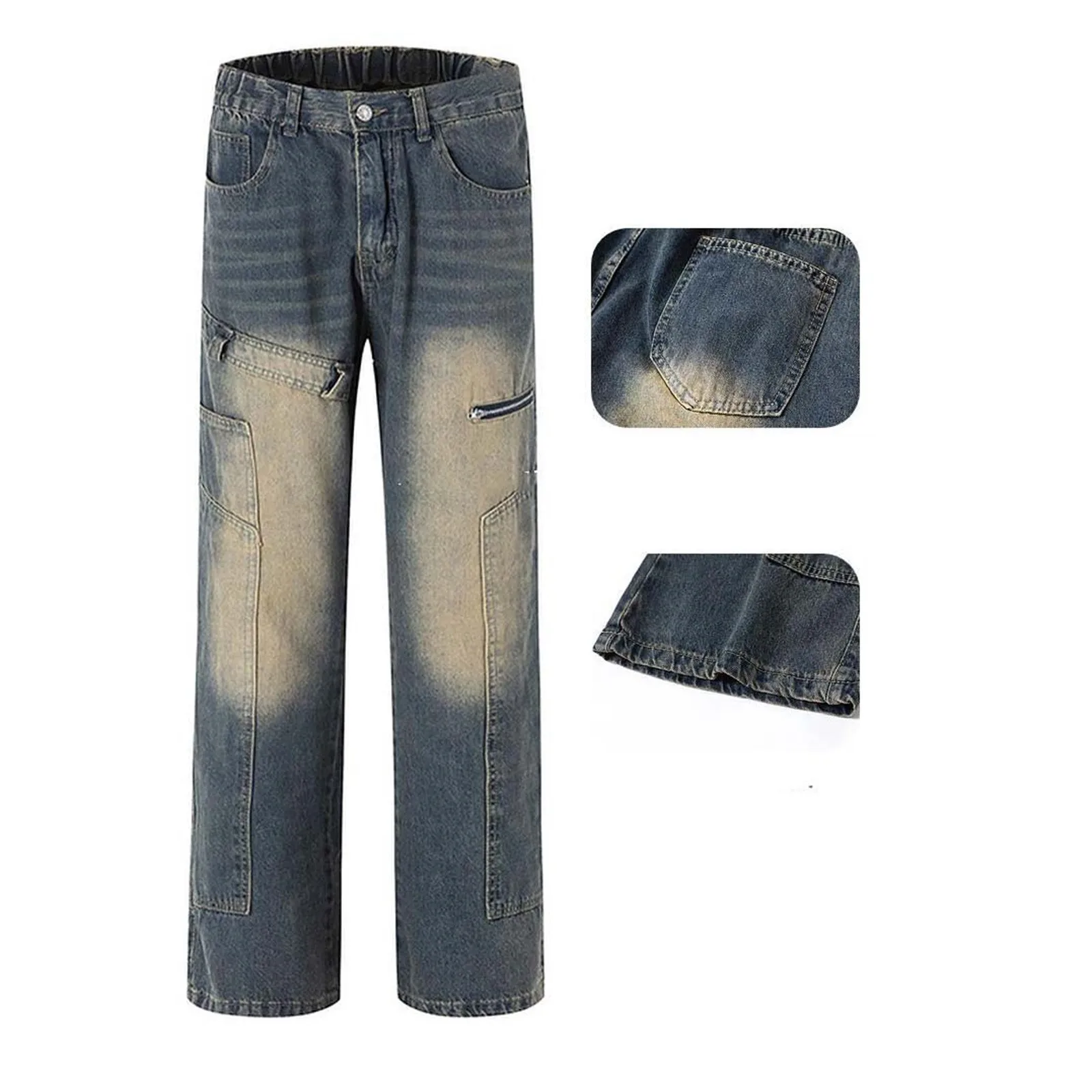 Джинсы на молнии для мужчин тяжелой промышленности 2024 весна и осень ретро