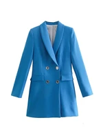 traf women 2021 fashion solid color cropped blazer coat vintage long sleeve bandage female outerwear streetwear
