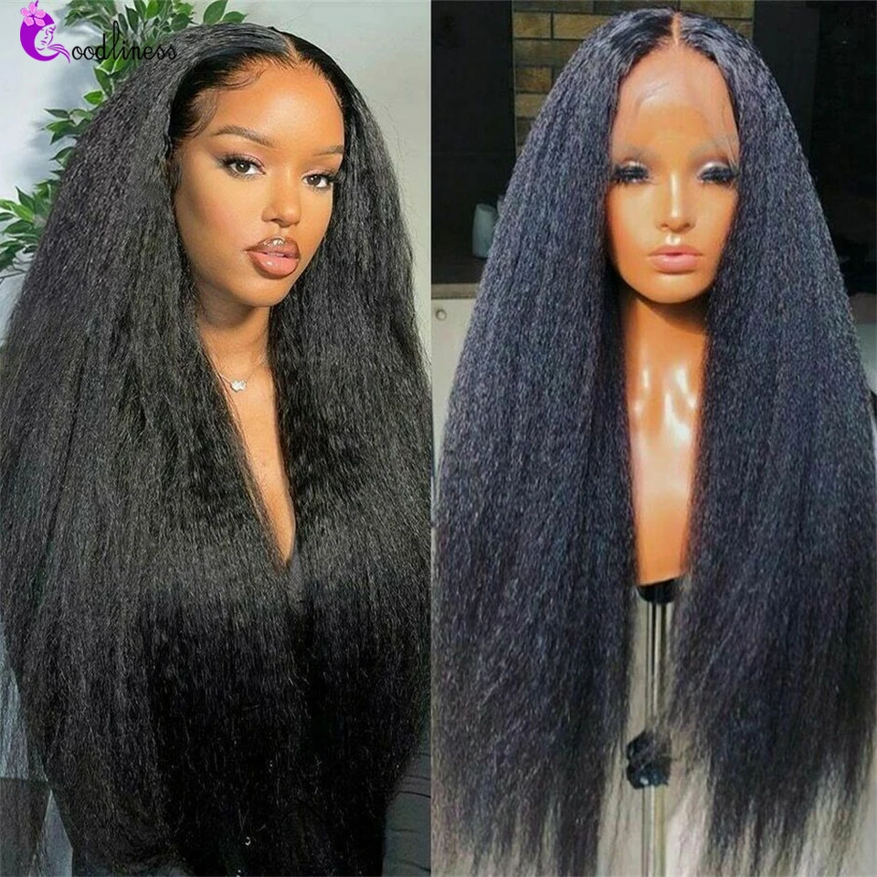 

Kinky Straight Lace Front Wig Yaki Human Hair Wig 13x4 Lace Frontal Wigs For Women Lace Closure Wig Preplucked Bleached Knot Wig