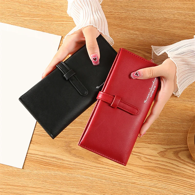 

Длинный кошелек для женщин, матовый Дамский бумажник из искусственной кожи, однотонный вместительный клатч с кредитницей