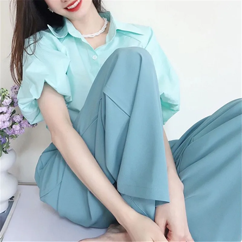 

Designsensewomen'sdress Yujielight familiarwind friedstreet casualfashioncommutershirt wide-leg pants two-piece suit summer