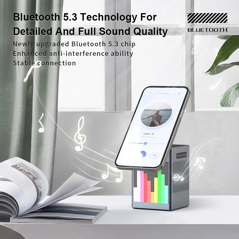 Фото Магнитная беспроводная зарядная станция 6-в-1 с динамиком Bluetooth, будильником, для IPhone, AirPods, многофункциональным зарядным устройством IWatch №4