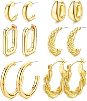 6pairs gold chunky hoop earrings for women 14k gold plated thick twisted open hoop earrings huggie hoop earring set jewelry gift