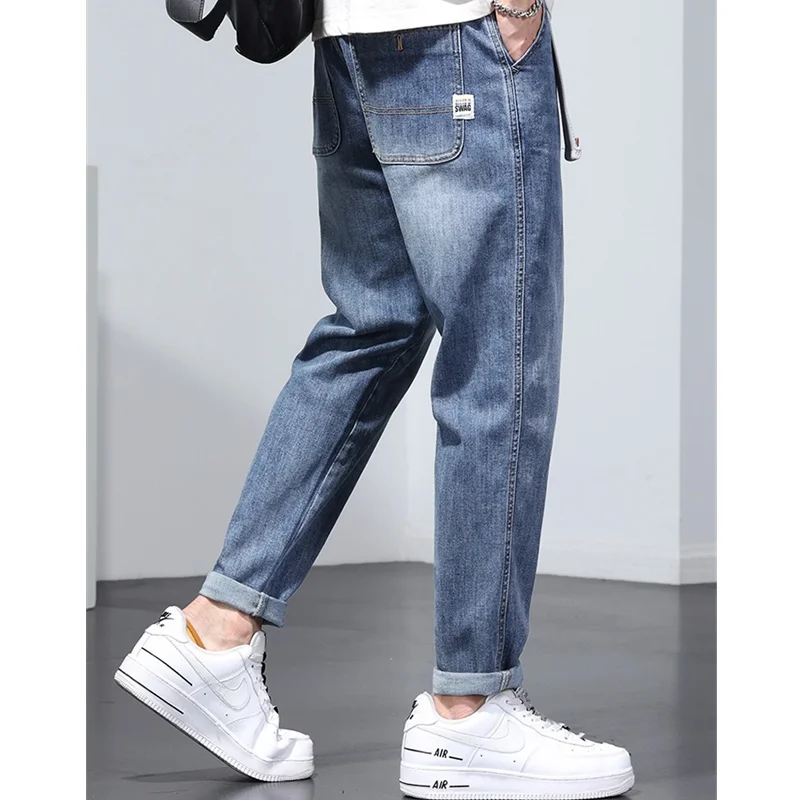 Men Clothing 2022 New Style Pattern Recreational Vintage Blue Jeans Loose Elastic Force Straight Cylinder Trousers Autumn Female