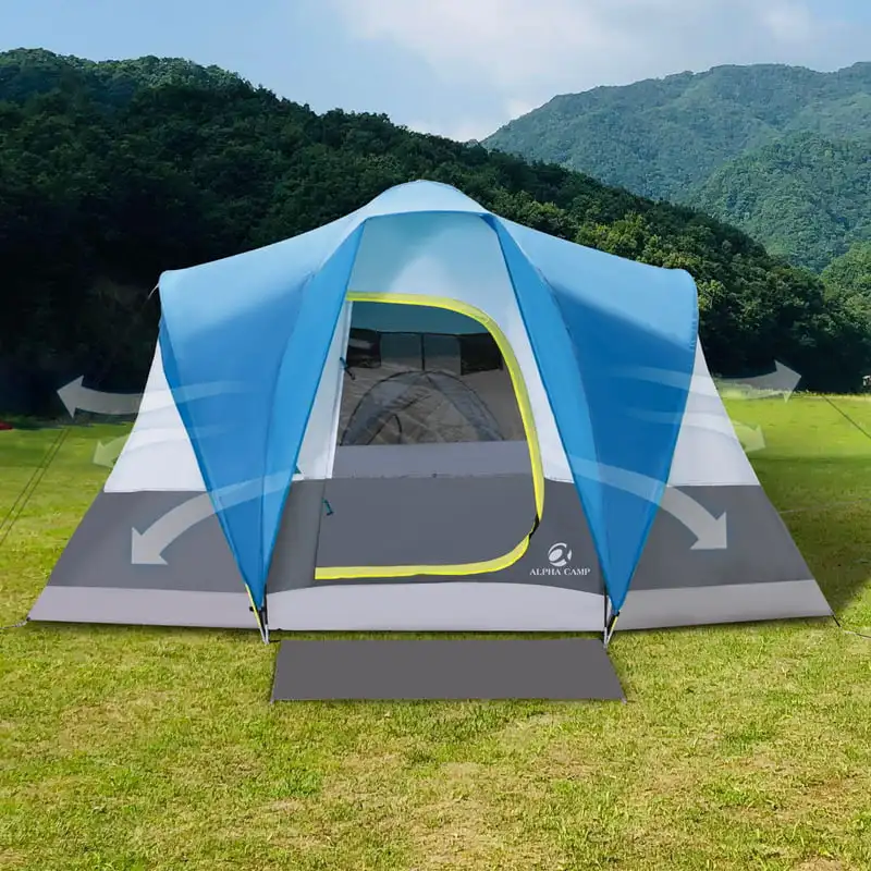

6 Person Camping Tent 12' x 10' Easy Set Up Dome Tent for Camping and Hiking, Blue
