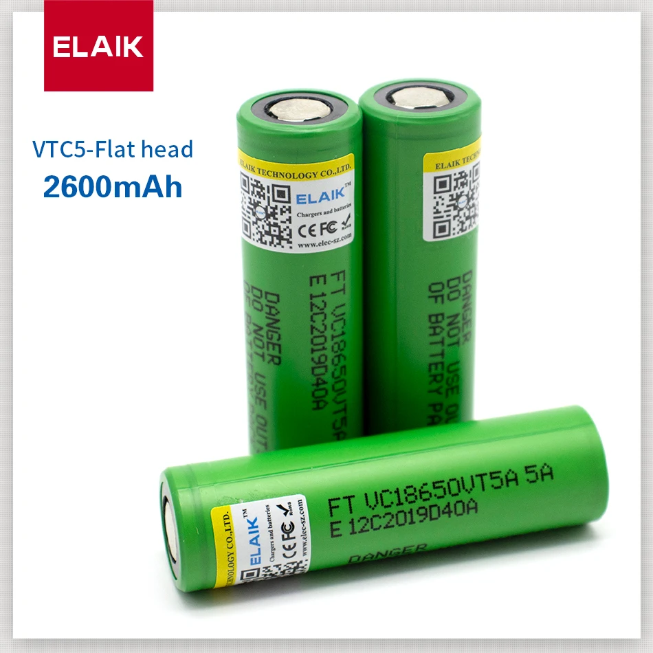 

ELAIK 2PCS brand new original 18650 VTC5 2500mah rechargeable lithium-ion battery 3.7V suitable for mobile power supply and more