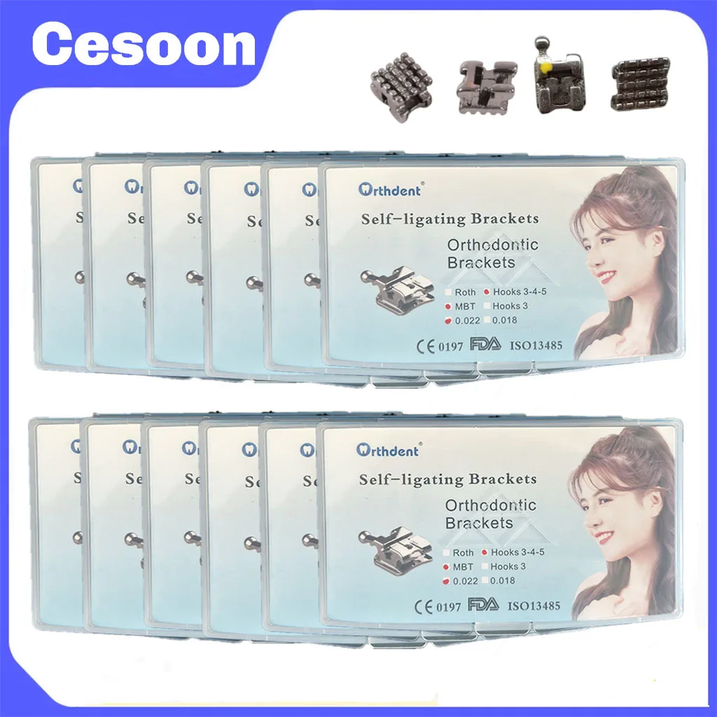

240Pcs/12Kits Cesoon Dental Brackets Orthodontic Braces Dentist Metal Bracket Self Ligating Roth/MBT 0.022 Hooks 3/345 With Tool
