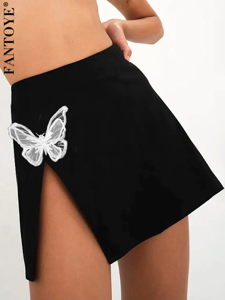 

Fantoye Sexy Butterfly Side Slit Women Skirt Black High Waist Elastic Mini Skirt Female Summer Skinny Elegant Streetwear 2023