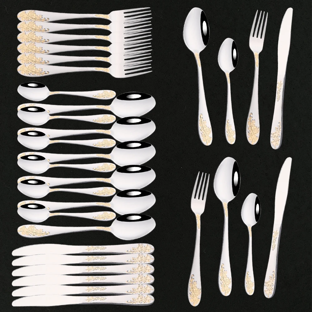 8/32pcs Vintage Dinnerware Set Stainless Steel Flatware Knif