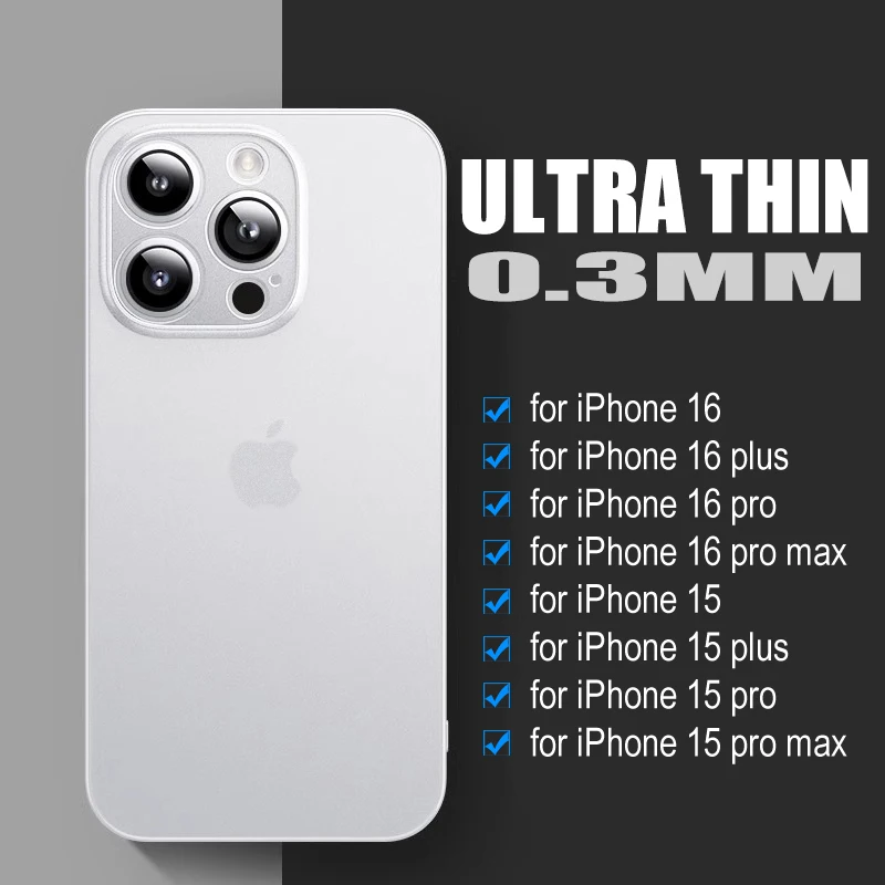 Ультратонкий Прозрачный матовый чехол 0 3 мм для iPhone 16 15 14 Plus 13 12 Mini 11 Pro Max жесткая