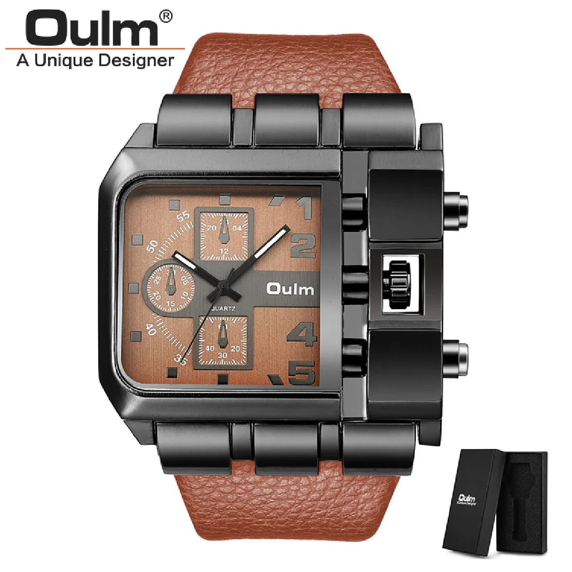 

Oulm Sports Military Men Watches Top Luxury Brand Man Casual Chronograph Quartz-watch Leather Army Male Clock Relogio Masculino