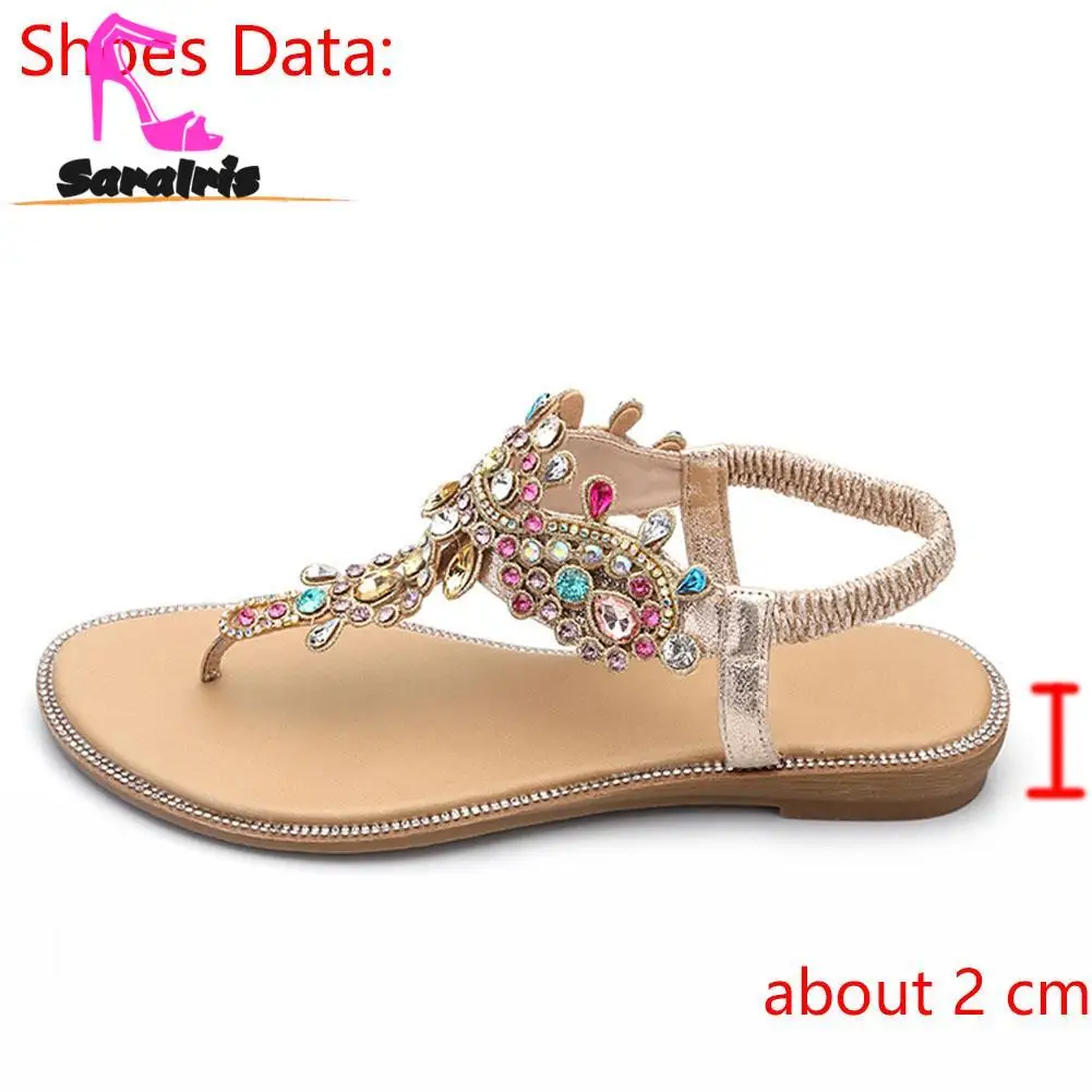 New Fashion 2023 Summer Women Sandals Colorful Drill Beach Sandals Round Toe Flat Shoes Simply Casual Large Size comfy Sandals