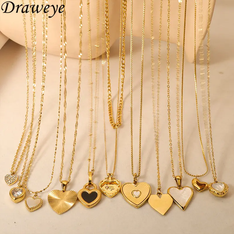 

Draweye Necklaces for Women Heart Titanium Steel Simple Vintage Jewelry Korean Fashion Ins Sweet Pendant Necklace Chokers