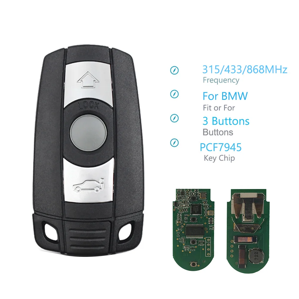 Remote Smart Key Shell For BMW 1/3/5/7 Series CAS3 X5 X6 Keyless Control PCF7945 Chip Transmitter 315/868/434MHZ Free Shipping