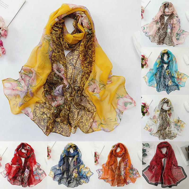 

Small Flower Scarves Full Of Stars Print Women Elegant Chiffon Georgette Bandana Scarf Summer Beach Sunscreen Thin Hijab Shawl
