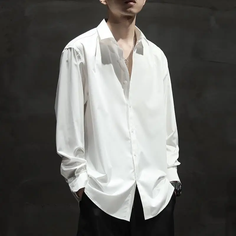 

2023 Men Spring Summer Fashion Ice Silk Thin Blouses Male White Long Sleeve Comfortable Shirts Men's Oversize Loose Shirts P149