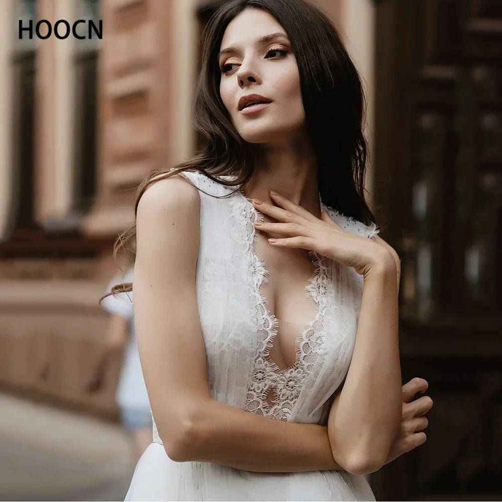 HERBURNL Simple Wedding Dress V-Neck Lace Shiny Backless Style Sleeveless Party Robe De Soirée Vestido de casamento | Свадьбы и
