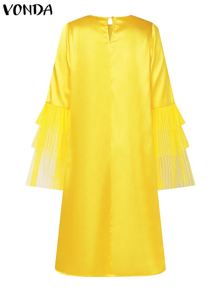 Женское платье-мини VONDA 2024 богемное атласное шелковое платье с длинным рукавом и