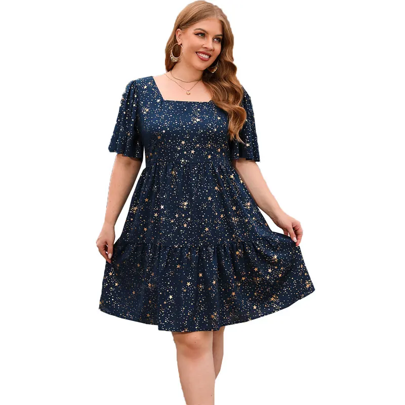 Plus Size Summer Dresses Women 2023 Elegant Square Collar Floral Puff Sleeve Party Dress Casual Ladies Boho Midi Dress Sundress
