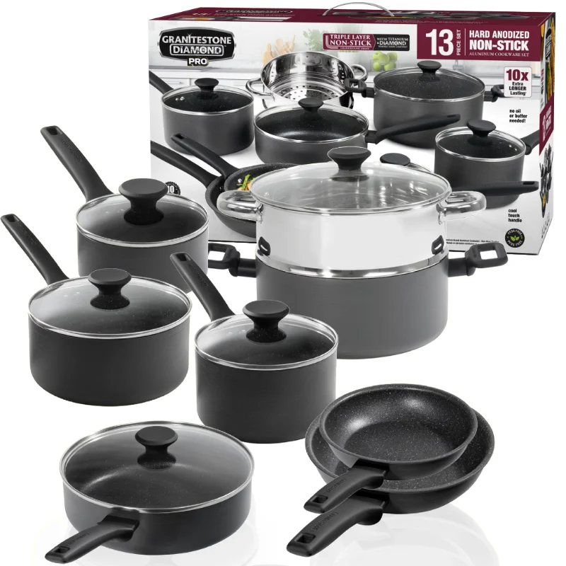 

Granitestone Pro Cookware Set Pots and Pans Set 13 Piece Hard Anodized Premium Cookware Set