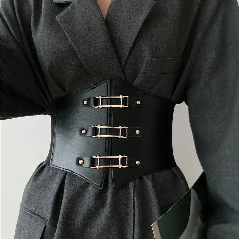 

Ladies Elastic Waist Wide Decorative Coat Girdle Slim Fit Skirt Black Waist Trend Belt Elastic waistband with wide outer wrap