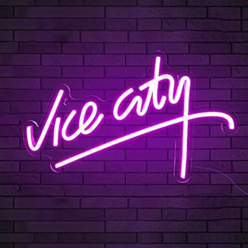 Vice City Neon Sign Pink Led Sign for Bedroom Wall Decor USB Powered Letter Neon Light for Game Room Bar Man Cave Gaming Zone