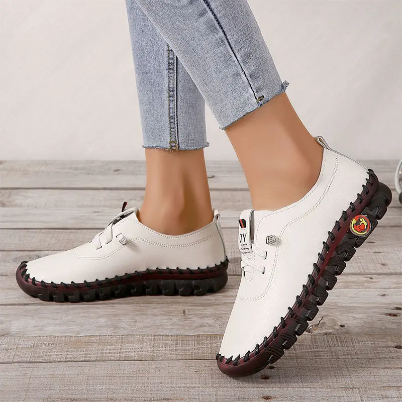 

Women Flats Lace Up Female Walking Shoes PU Slip-On Non-slip Solid Mujer Plus Size Sneaker Comfortable Casual Autumn Mom Shoes