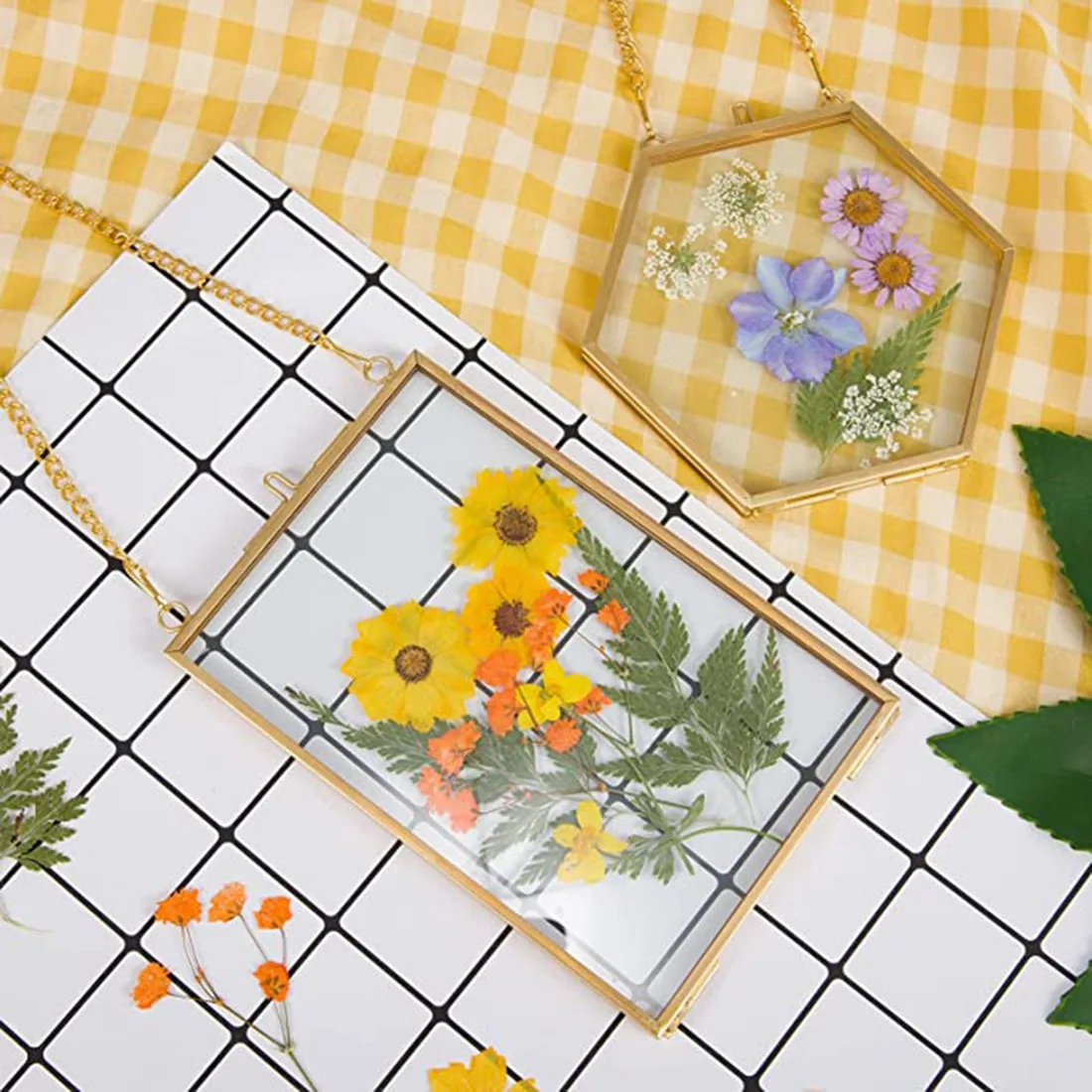 

3 упаковки прессованных цветочных стеклянных рамок-золотые подвесные стеклянные рамки для картин с цепочкой плавающие художественные Рамки для дисплея «сделай сам»