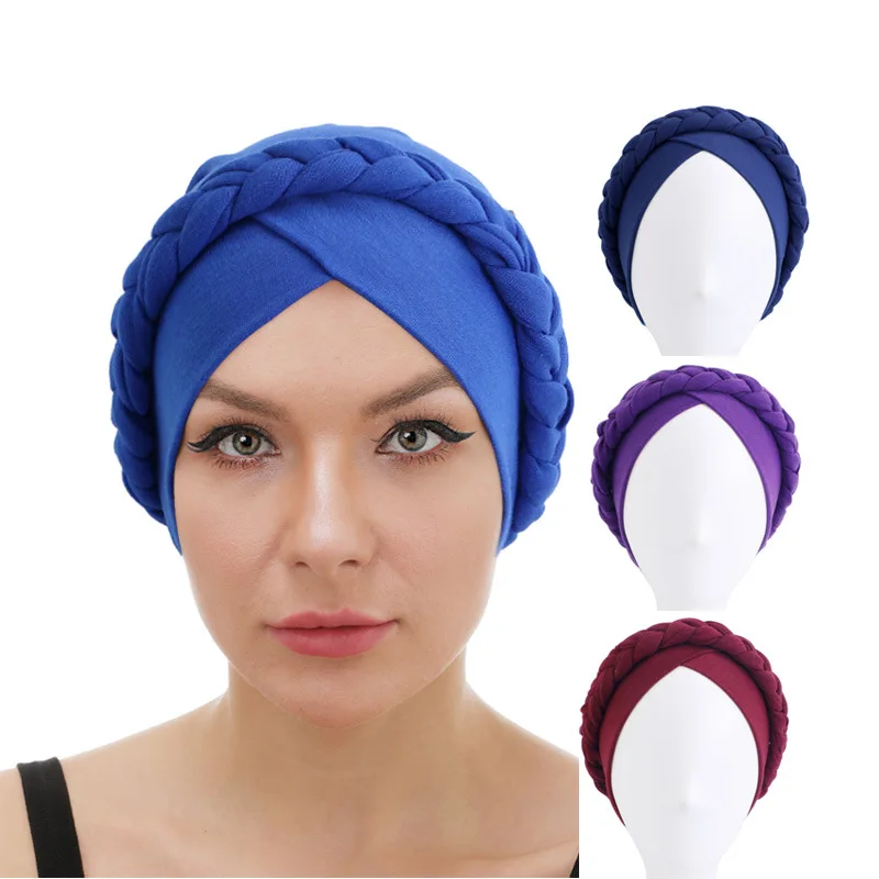 

women head scarf turban braid high quality hijab turbans stretchy muslim headscarf bonnet African hat ready to wear hijabs