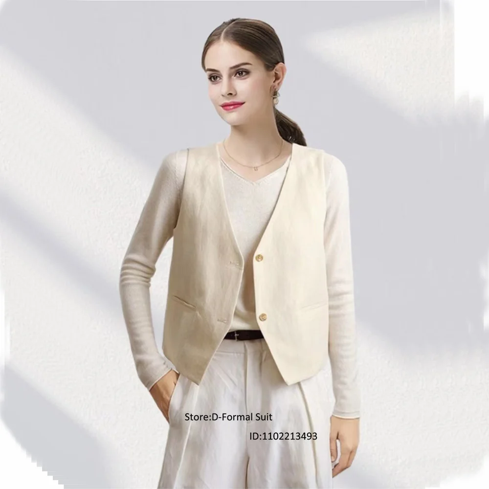 

Women's Suit Linen Vest Single Breasted Slim Fit Commuter Office Sleeveless Jacket Summer Zevity Official Store Waistcoat Womens