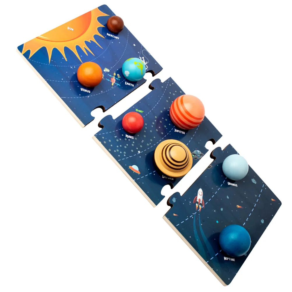 

Puzzles Toddlers Solar System Matching Toys Outer Space Three-dimensional Wood Kids Wooden Children Model Planets Cognition