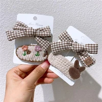fashion plaid bowkot baby hair clips hair pins for girls hair accessories children hair grips butterfly bow barrettes 2 piece