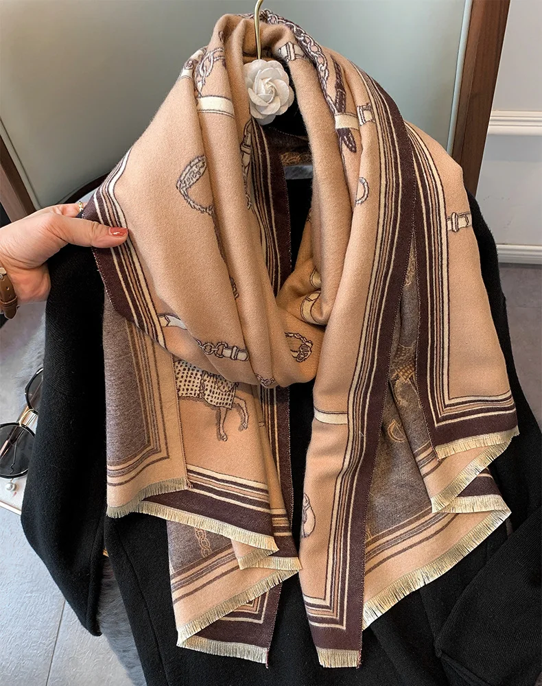 

Новинка 2022, женский шарф с рисунком лошади, зимние теплые женские шали, толстые пледы, фуляр