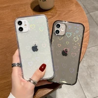fashion gradient laser love heart pattern clear phone case for iphone 13 11 12 pro max x xs xr 7 8 6s plus se 2020 12 mini cover