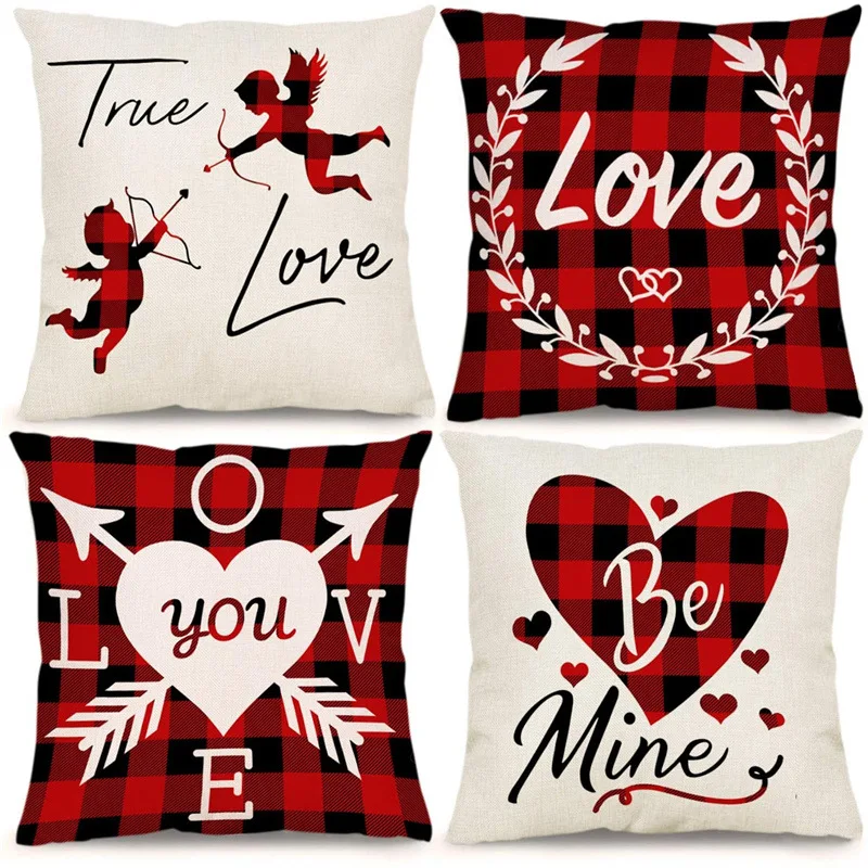 

Valentines Day Linen Pillow Covers 45x45 Pillowcase Romantic Wedding Party Decoration Throw Pillow Case Home Decor Cushion Cover
