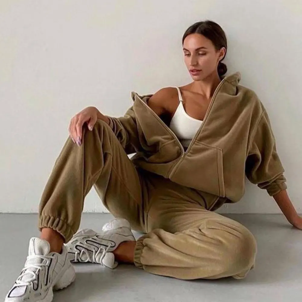 Autumn 2022 Women's Brand Velvet Fabric Tracksuits Velour Hoody Track Suit Hoodies and Pants Oversized Sportswear Two Pieces Set