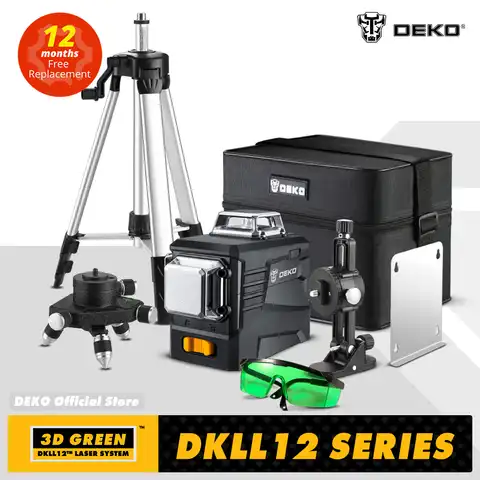 Laser level DEKO DKLLLLL12PB1/PB2, 12 lines, green laser, 360 transverse lines, horizontal/vertical, automatically leveling