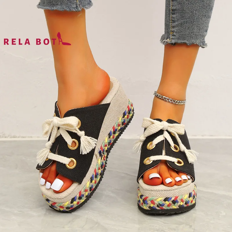 

Новинка лета 2022, женские классические танкетки на массивной подошве, женские крутые тапочки, Тканевая обувь с открытым носком, женские Тапо...