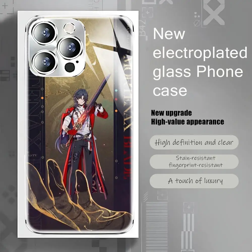 Фото Чехол для телефона Star Rail Mortenax Blade для iPhone 17 AIR 16 15 14 13 12 Pro Plus Max, стеклянный с гальваническим покрытием №2