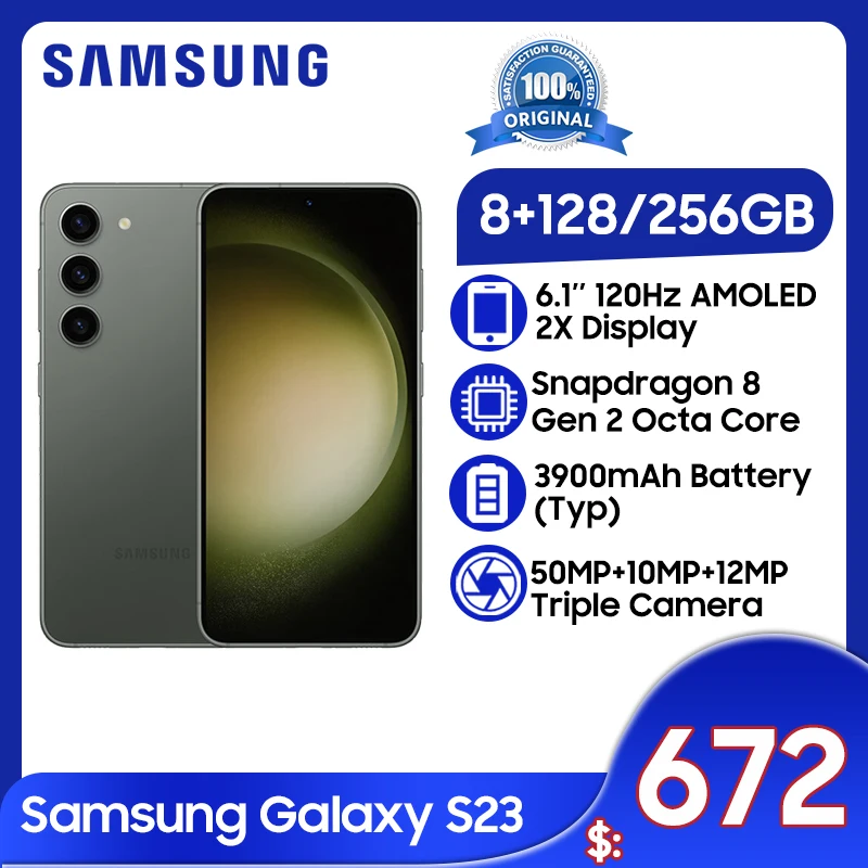 

Смартфон Samsung Galaxy S23, 8 + 128 ГБ, Snapdragon 8 Gen 2, 6,1 дюйма, 120 Гц, AMOLED дисплей, тройная камера 50 МП