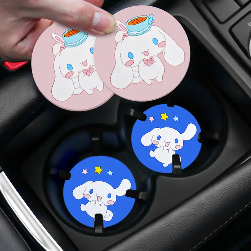 

Kawaii Sanrios Series Anime Cinnamoroll Kt Cat Cartoon Cute Car Universal Armrest Box Water Cup Storage Trough Non-Slip Mat