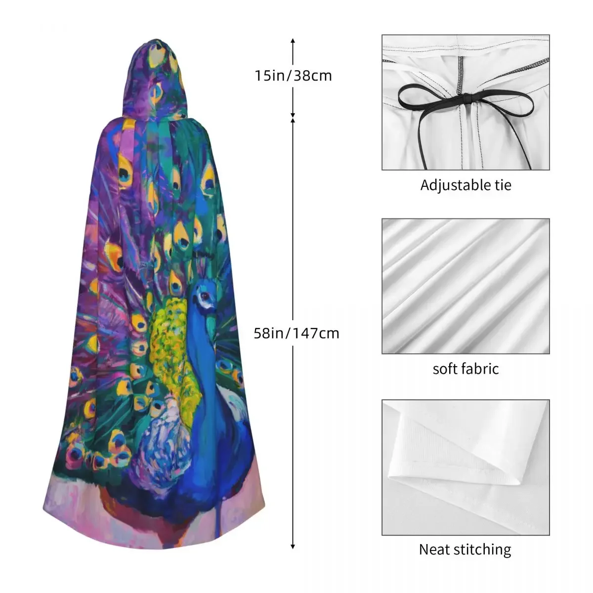 Костюм унисекс с капюшоном лавандовый павлин перьями накидка ведьмы вампира