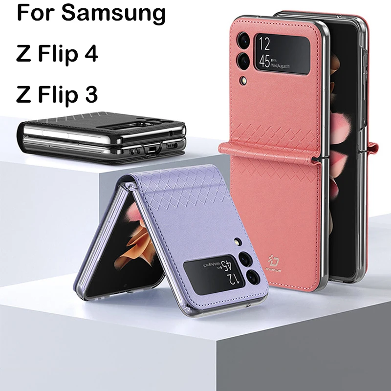 

For Samsung Galaxy Z Flip 4 Z Flip 3 Fashion Voltage Hand Made PU Leather Wireless Charging Hard Mobile Phone Case Cover